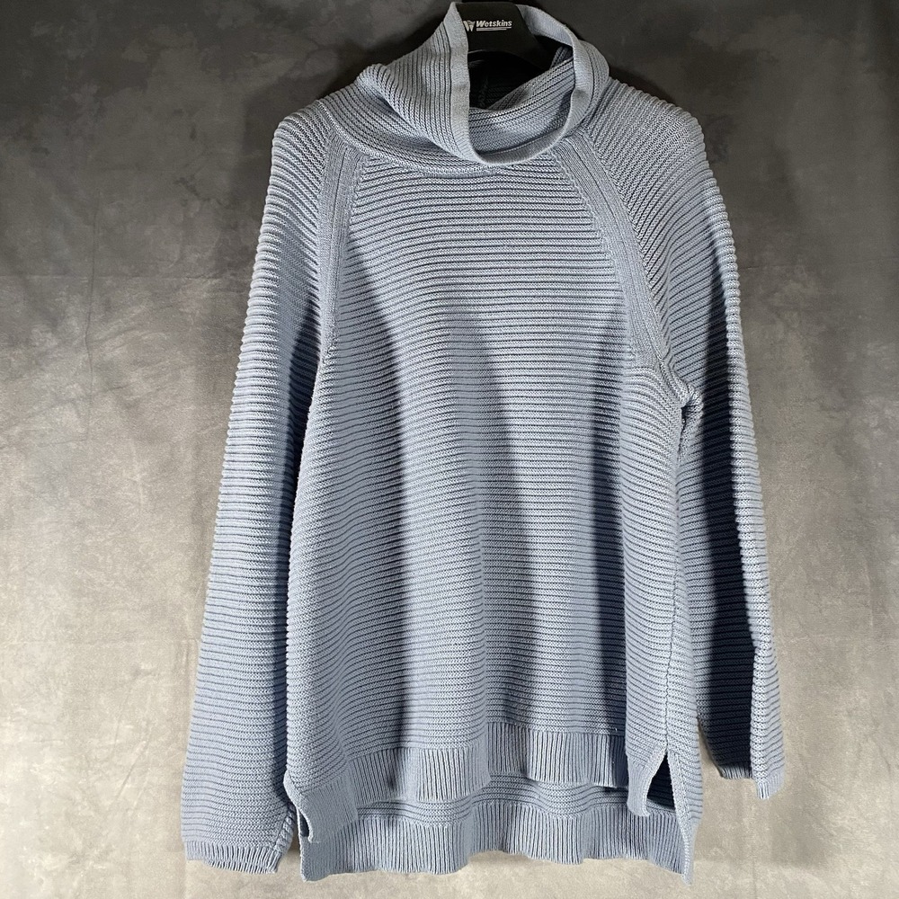 Kenneth Cole Reaction Knit Sweater XL Blue Cowl‎ Neck Cotton Pullover